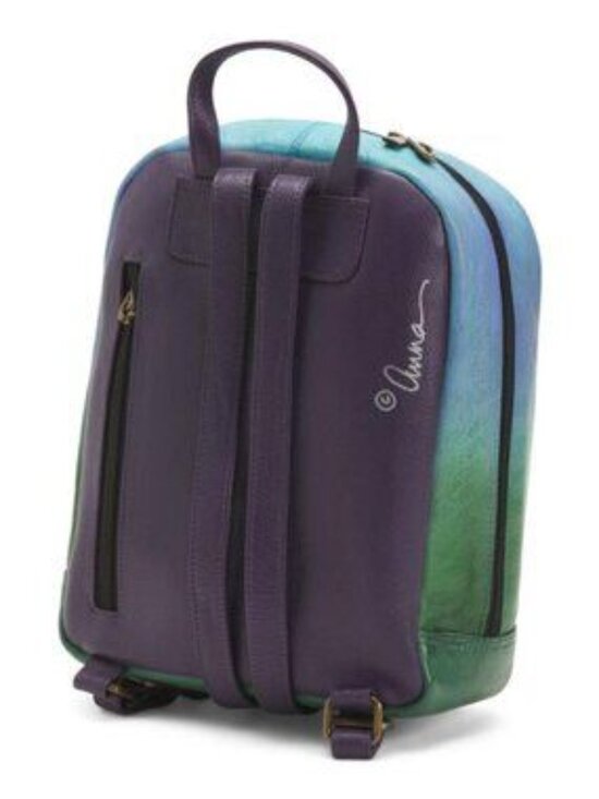 ANUSCHKA Leather Hand Painted Midnight Peacock Medium Backpack